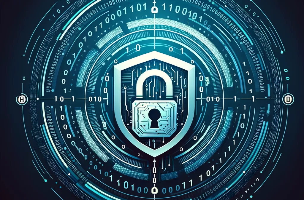 Digital shield with binary code and lock symbolizing What is Cyber Security? protection.